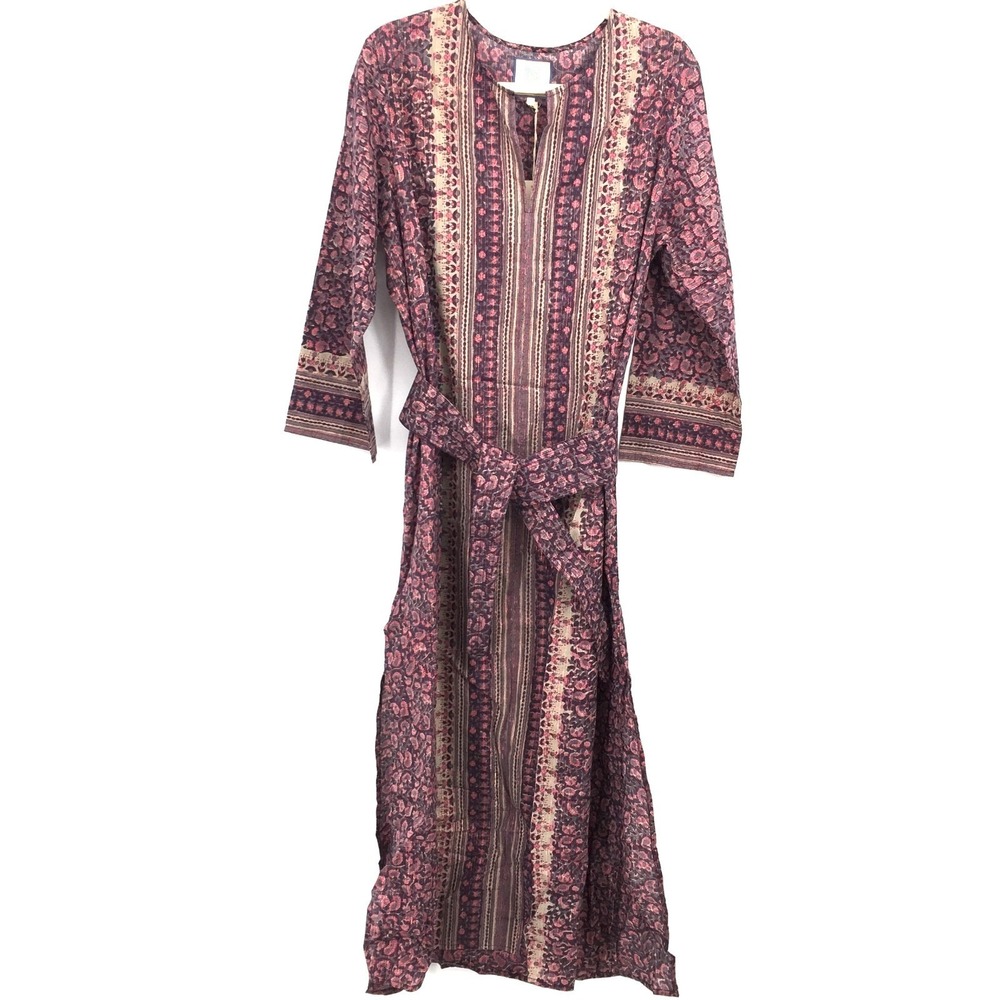New Alicia Bell kaftan dress long sleeve maxi boho quiet luxury metallic hippy L